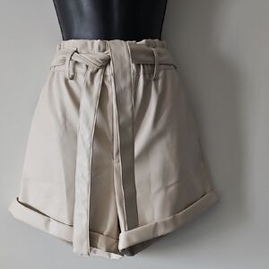 Women's Tan Belted High Waist Shorts